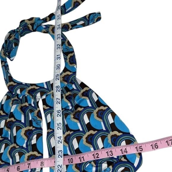 Baby Phat Blue & Brown Retro Print Halter Maxi Dress L/G - Picture 10 of 11